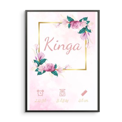 Virágos keret adatokkal - rózsaszín