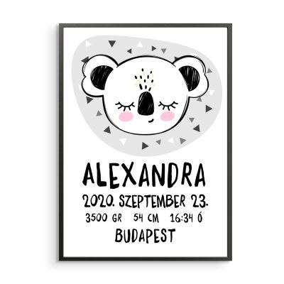 Koala fej születési adatokkal