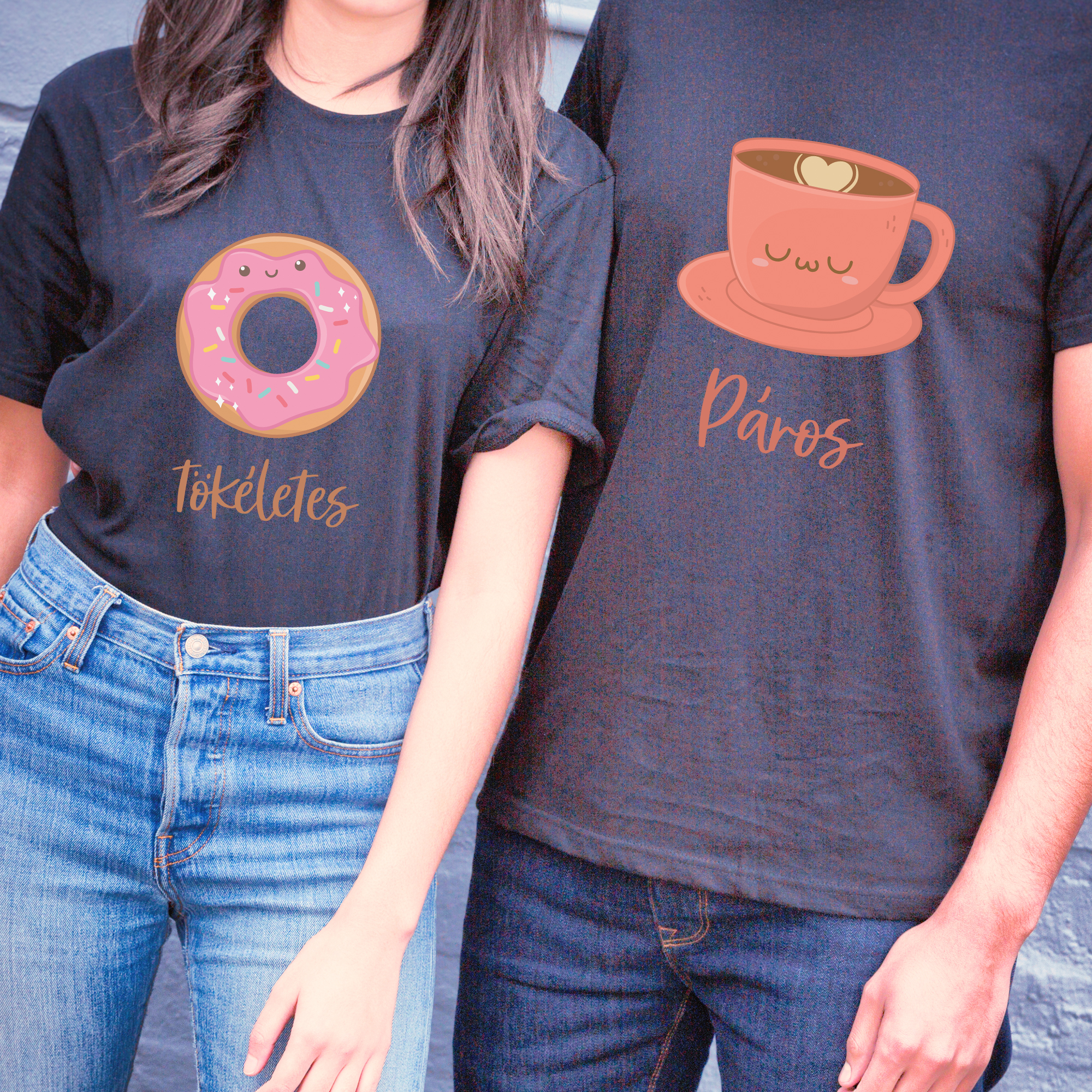 Hipster couple with copy space blank t-shirts for your design