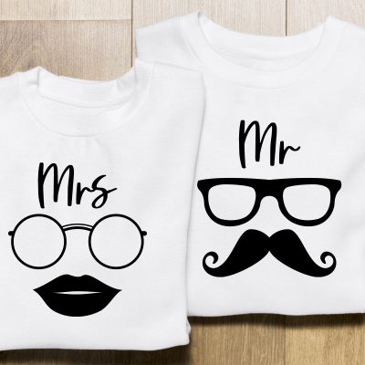 Mr, Mrs szemüveggel páros póló