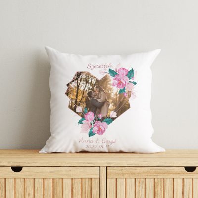 Szeretlek feliratú párna - saját fotó,név,dátum