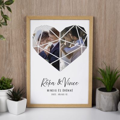 Színes szív - 2 képpel, nevekkel, dátummal
