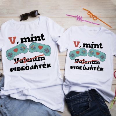 V mint videójáték páros póló