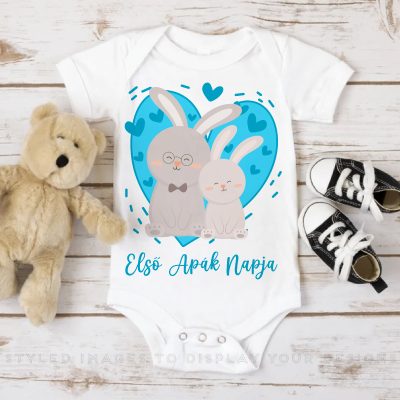 Első apák napja kék ölelkező nyuszis body
