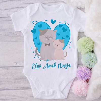 Első apák napja kék cicás body