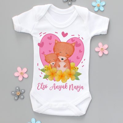 Első anyák napja rózsaszín rókás body