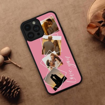 Love you telefontok, 4 fényképpel, rózsaszín háttérrel