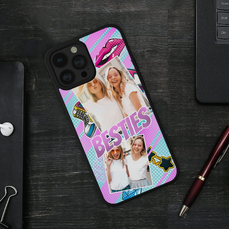 Besties telefontok, saját képekkel, emojis háttérrel