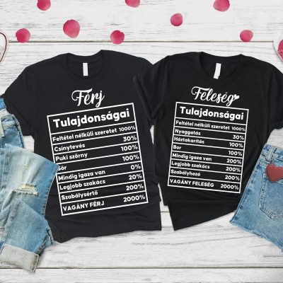 Férj tulajdonságai, feleség tulajdonságai páros póló