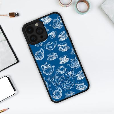 Csészikék kék háttérrel és névvel telefontok