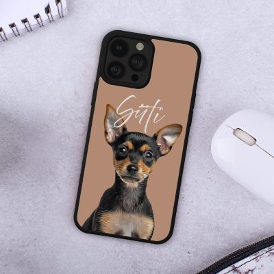 Kisállat neves telefontok, saját fényképpel, barna háttérrel