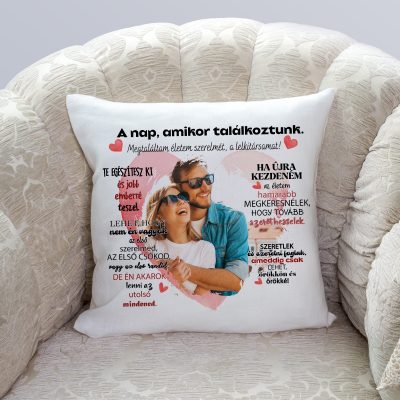 A nap, amikor találkoztunk párna, fényképpel