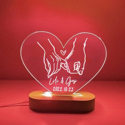 Örökké 1, nevekkel és dátummal szív alakú LED lámpa
