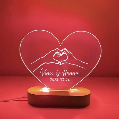 Örökké 2, nevekkel és dátummal szív alakú LED lámpa