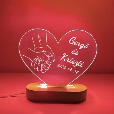 Örökké 4, nevekkel és dátummal szív alakú LED lámpa