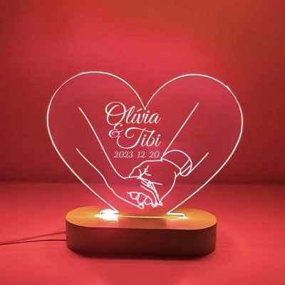 Örökké 5, nevekkel és dátummal szív alakú LED lámpa