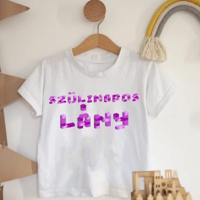 Építőkockás lányos szülinapi gyerek póló/body