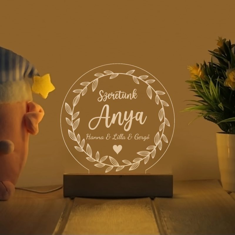 Kör alakú LED lámpa anyának névvel