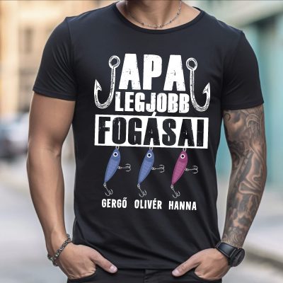 Apa legjobb fogásai póló, csalikkal, nevekkel