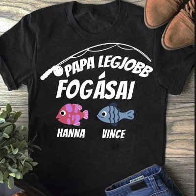 Papa legjobb fogásai póló, színes halakkal, nevekkel