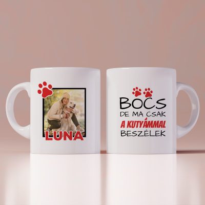 Bocs de ma csak a kutyámmal beszélek fényképes bögre