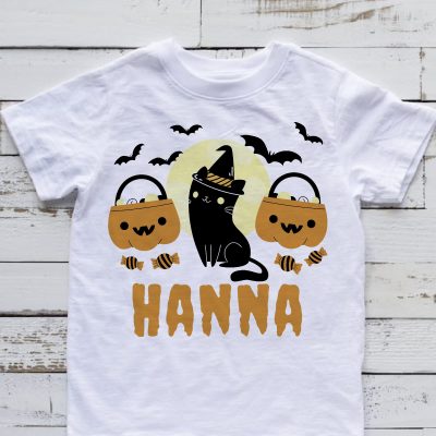 Halloweeni cukorka gyűjtő cicás gyerek póló