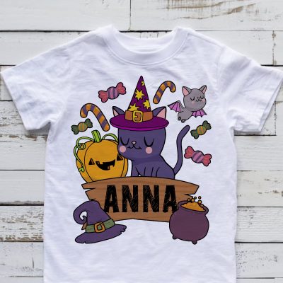 Halloweeni cicás gyerek póló