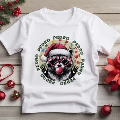 Pedro Pedro, mikulás sapkás, napszemüveges mosómedvés gyerek póló