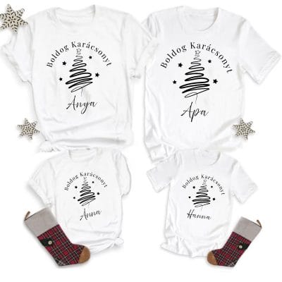 Boldog Karácsonyt családi póló, nevekkel