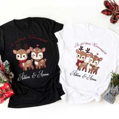 Első közös karácsonyunk őzikés karácsonyi páros póló