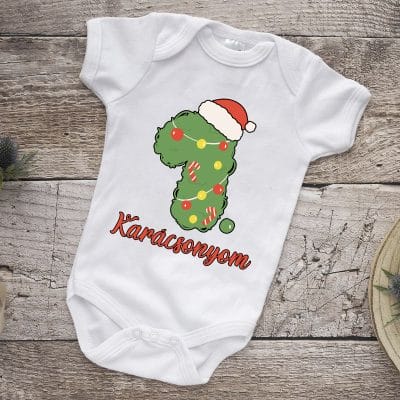 Első karácsonyom body, mikulás sapkás zöld számmal