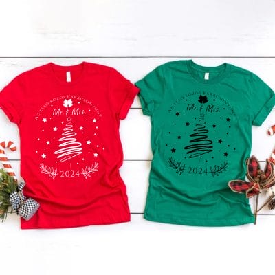 Az első közös karácsonyunk Mr és Mrs páros póló, évszámmal
