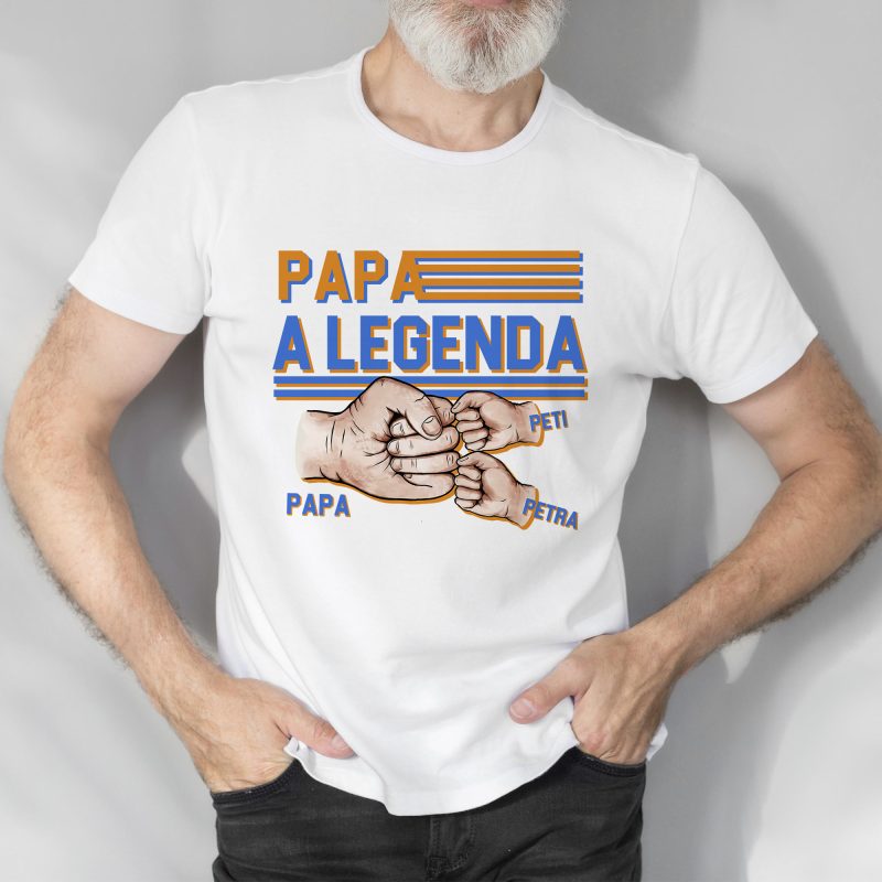 Papa a legenda ökölpacsis póló, sárga és kék mintával