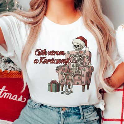 Csak várom a karácsonyt csontvázas póló vagy pulcsi